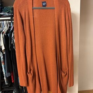 GAP Orange Cardigan Sweater with Ribbed Texture